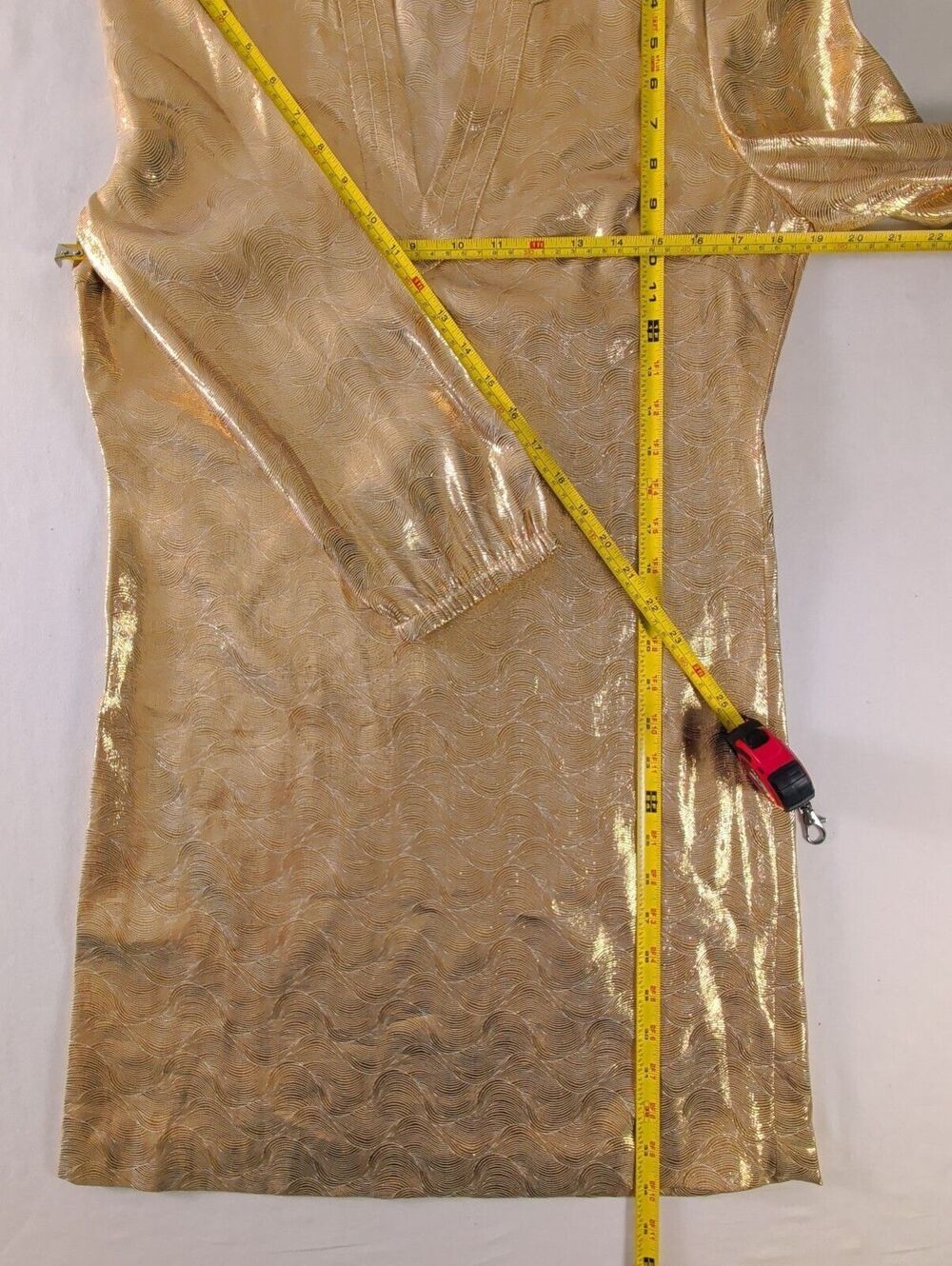 Tory Burch Gold Metallic Shift Dress Size 10 - Picture 9 of 9